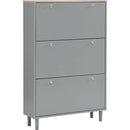 Narrow Design Shoe Cabinet with 3 Flip Drawers, Wood Grain Pattern Top Entryway Organizer with 3 Hooks, Free Standing Shoe Rack with Adjustable Panel for Hallway, Grey