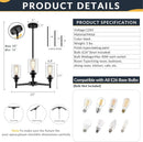 Three Light Black Glass Chandelier For Dining Room And Entryway With Glass Shade