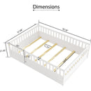 Full size Floor bed, integral construction with super high security barrier, door, children's floor bed frame, Montessori wooden children's floor bed, Support slat white