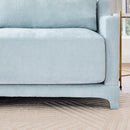 Elegant Two-Seater Sofa with Ottoman and Lumbar Pillows, Sky Blue Chenille, High-Quality Wood