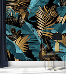 Blue and Gold Leaves Wallpaper