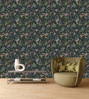 Modish Dark Green Wallpaper with Flowers Vogue