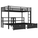 Full XL Over Twin & Twin Triple Bunk Bed with Drawers, Multi-functional Metal Frame Bed, Bed Head with Shelving & USB, Black
