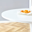 Table and chair set.Hourglass-Shaped Stable Small Round Table -31.9' * 31.9' With 2 Soft and Comfortable White PU Chair With Arched Metal Silver Leg.Create Your Exclusive Low-Key Luxury Space.