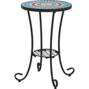 Patio Side Table with Shelf,Blue+Black