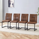 Ergonomic Brown Technology Fabric Dining Chairs with Black Metal Legs, Comfortably Simple Design, Set of 4