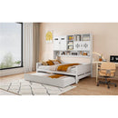 Full Size Wooden Daybed With Twin Size Trundle, and All-in-One Cabinet and Shelf, White
