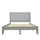 Mid-Century Modern Solid Wood Platform Bed with Upholstered Headboard in Grey, Rubber Wood, Queen Size