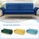 Velvet Futon Sofa Set Two Piece With Convertible Sofa Bed And Tufted Accent Chair In Blue