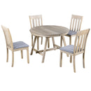 TREXM 5-Piece Wood Dining Table Set Round Extendable with Chairs Natural Wood Wash Solid Wood Construction