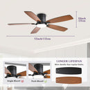 52 Inch Dimmable LED Ceiling Fan Flush Mount Efficient
