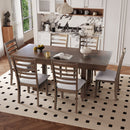 7-Piece Farmhouse Extendable Dining Table Set, 78 in Rustic Wood Table with 18 in Removable Leaf and 6 Upholstered Chairs for Dining Room