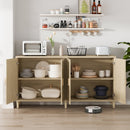 Natural Rattan Buffet Cabinet with Storage, 4-Door Sideboard, Adjustable Shelves, 70-Inch