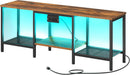 Rustic Brown And Black LED TV Stand With Charging Station Up To 55 Inches