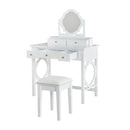 Compact Makeup Vanity Table with Reversible Mirror, Dressing Table Set with Stool, Space-Saving Beauty Station for Small Places, White