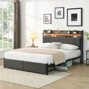 Full Bed Frame, Storage Headboard with Charging Station, Solid and Stable, Noise Free, No Box Spring Needed, Easy Assembly