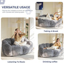 Dark Grey Floral Faux Fur Bean Bag Chair For Adults