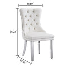 Gorgeous White Velvet Dining Chairs with Silver Mirrored Finish Legs - Set of 2, 19.7'L x 24'D x 36.2'H, Luxurious Dining Room Statement