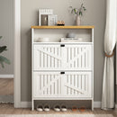 4-Layer Folding White MDF Shoe Cabinet with Metal Rounded Corners – Convenient Shoe Storage