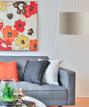 1 Light Swag Plug-In Pendant 16"w Light Oatmeal Linen Drum Shade, 17' White Cord