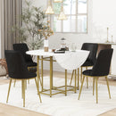 TOPMAX Space-Saving 5-Piece Extendable Kitchen Dining Table Set for Small Spaces - Round Faux Marble Top with Golden Frame, 4 Upholstered Chairs, Compact Foldable Design,White+Black