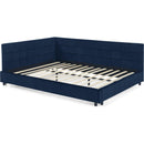 Queen Size Upholstered Tufted Bed Frame, Sofa Bed Frame with Comfortable Backrest and Armrests, Queen Size Bed for Bedroom, Living Room,Velvet, DARK BLUE(85.5''*64.5''*30.5'')