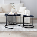 Set 2 Coffee Table Nesting Black top  Black Frame Circular Round and Marble Pattern Wooden Tables, Living Room Bedroom Apartment Modern Industrial Simple Nightstand