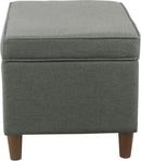 24 Inch Gray Fabric Hidden Storage Ottoman With Hinged Lid