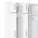 [Assembly Video Provided] Farmhouse Hall Tree with 4 Hidden Hanging Hooks, Versatile Walnut Seating Bench with 8 Doors, Entryway Shoe Cabinet with Open Compartments for Living Room, White