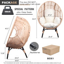 New Grid Style  PE Wicker Weaving Patio Egg Chair with Natural Color Rattan Beige Cushion