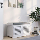 Shoe Storage Bench with Padded Seat Cushion, Entryway Bench with 2 Barn Doors-White