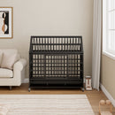 48 Inch Heavy Duty Dog Crate with Wheels, Folding Metal Big Dog Cage for Large and Medium Dogs, Cage with a pointed roof and Removable Tray.