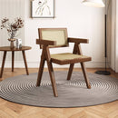 Modern Mid-Century Dining Chairs Set of 2, Rattan Accent Chairs, Comfy Armchairs, Outdoor Wood Chairs with Armrest for Bedroom Living Room Reading Room Dining Kitchen, Brown