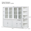 2x 75.25'' Tall Display Cabinets and Two Triangle Sided Bookshelves, 105.5'' Wide Retro Style Wall Suit with Glass Doors, for Hallways, Living room, Office, Studio or Workspace - White