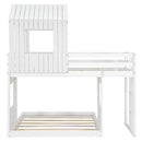 Wooden Twin Over Full Bunk Bed, Loft Bed with Playhouse, Farmhouse, Ladder and Guardrails, White( old sku: LT000327AAK )