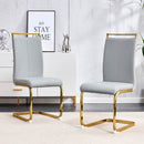 Modern Dining Chairs, PU Faux Leather High Back Upholstered Side Chair with Golden C-shaped Tube Metal Legs for Dining Room,Kitchen(Set of 2 )(LIGHT GRAY+PU)W115191487