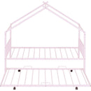 Twin Size Metal House Bed with Twin Size Trundle, Pink