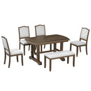 6-Piece Dining Table Set, 60inch to 78inch Extendable Wood Dining Table with Removable Leaf, Kitchen Table Set with 4 Upholstered Side Chair and Bench, Dining Table Set for 6 (Brown)