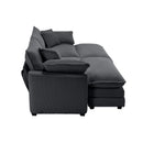 Contemporary Corduroy Two-Seater Sofa with Ottoman, Grey, Ideal for Small Spaces