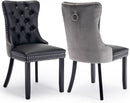 Leather Dining Chairs Set of 2 Black Nailhead Trim