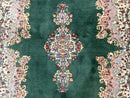 Persian Kerman Rug 4x6, Green Ivory Pink, Wool Vintage, Semi Open Field