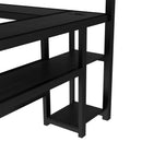 FULL Over Twin Bunk Bed with Desk and Shelves, Multiple Placement, with LED and USB, Black