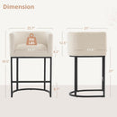 27 Inch Counter Height Bar Stool With Backrest And Armrests, Linen Upholstery, Black Metal Frame