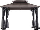 10x12 Brown Hardtop Gazebo With Steel Frame And Netting For Outdoor Patio Garden Canopy Shelter