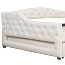 Elegant Upholstered Full XL Size Daybed with LED Belt and Trundle, Beige Linen Finish