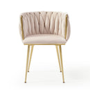 Modern Velvet Dining Chairs Set of 2, Upholstered Woven Dining Chair with Golden Metal Legs, Upholstered Dining Chairs for Dining Room, Kitchen, Vanity, Living Room