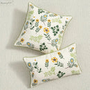 Daisy floral green leaves embroidery cushion cover living room