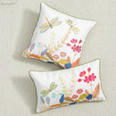 Daisy floral green leaves embroidery cushion cover living room