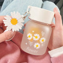 Daisy flower glass water bottle yellow & white kitchen tumbler charm