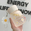 Daisy flower glass water bottle yellow & white kitchen tumbler charm